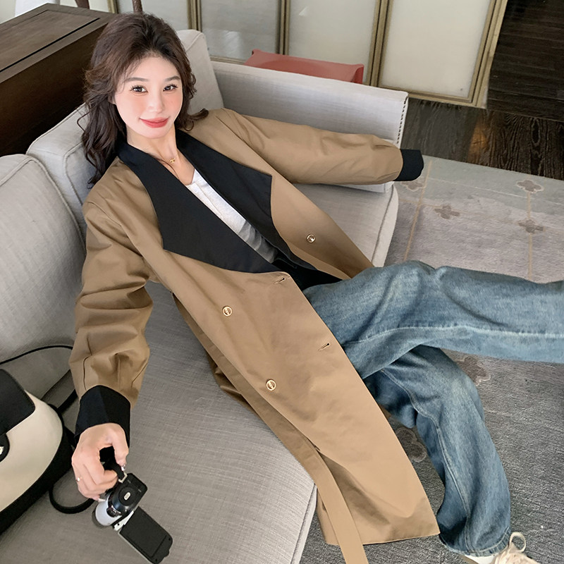 【24新款】小个子复古拼色泡泡袖风衣外套270-8901P145控218,女装短外套,浙宝270