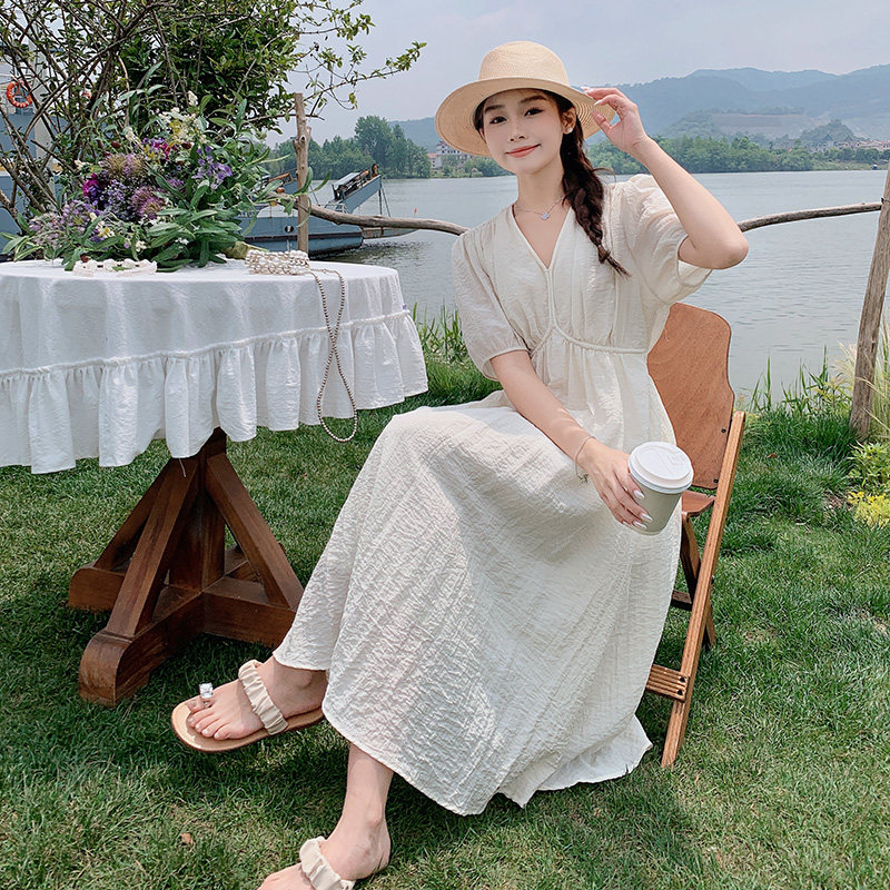 2023【新款】包容性强V领泡泡袖天丝连衣裙270-2377P115控168,女装连衣裙,浙宝270