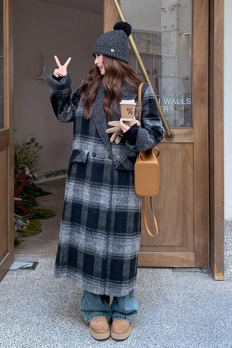 2025【新款】现货大格子长款双面毛呢大衣270-7101P275控378,女装毛呢外套,浙宝270