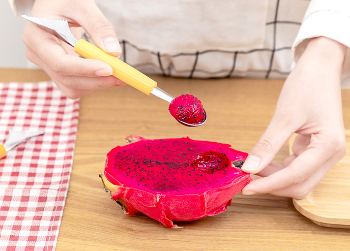 2个装双锈头不钢水果拼盘挖球器波纹雕花 水西瓜刀挖球勺果bqf雕