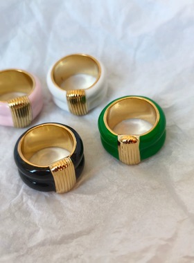 青岛外贸饰品指环镀真金黄铜材质质感简洁气质高档珐琅彩滴釉戒指