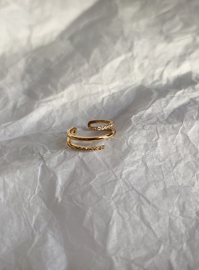 欧美外贸饰品指环潮流时尚镶嵌锆石个性黄铜镀真金精致小款戒指