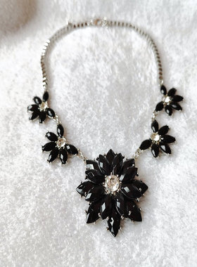 饰品欧美风百搭黑色花朵项链