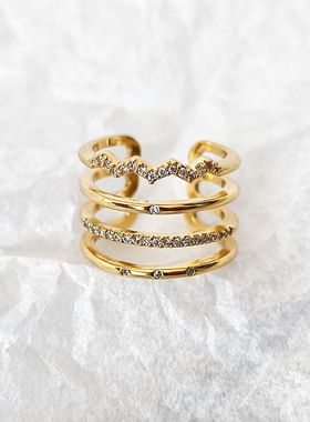 青岛外贸饰品戒指潮流时尚百搭简约气质黄铜镀真金镶嵌锆石女指环