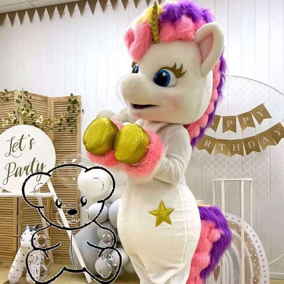 充气独角兽彩虹马卡通人偶服装