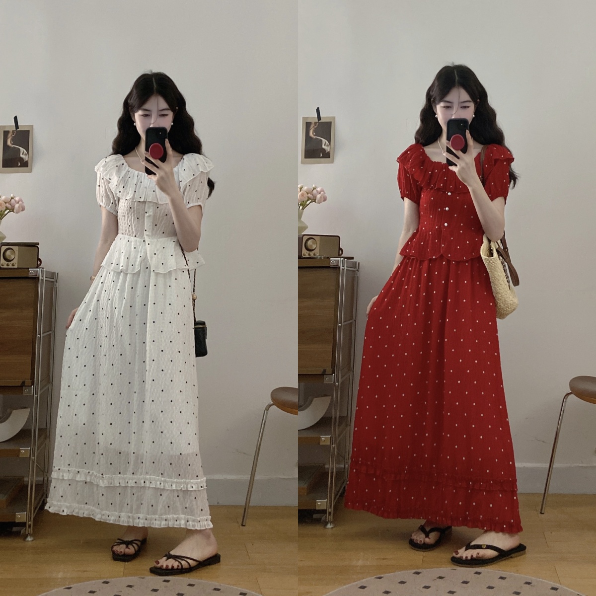 实拍大码甜美小花印花套装女一字肩荷叶边衬衫+高腰半身裙两件套