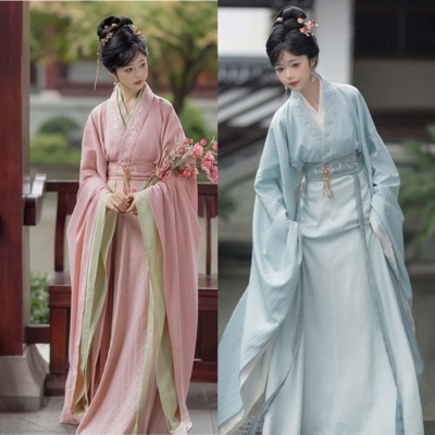 魏晋制汉服女春秋冬季绣花上衣