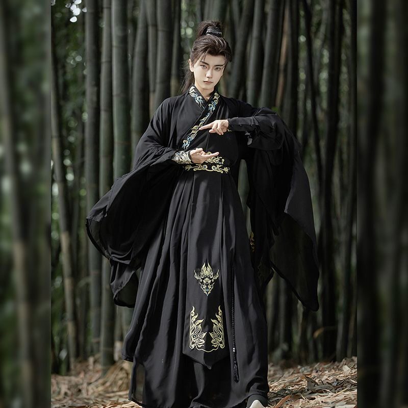 玄青黑色魏晋风绣花汉服男女款