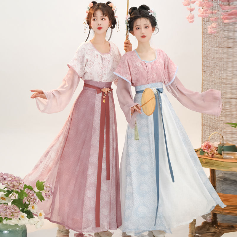 [小唐春]原創(chuàng)唐制漢服女印花唐褙子春夏圓領(lǐng)衫齊腰八破裙日常