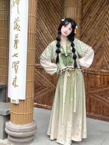 唐制原创汉服女绣花对襟外套国潮圆领破裙汉元素套装日常春秋新款