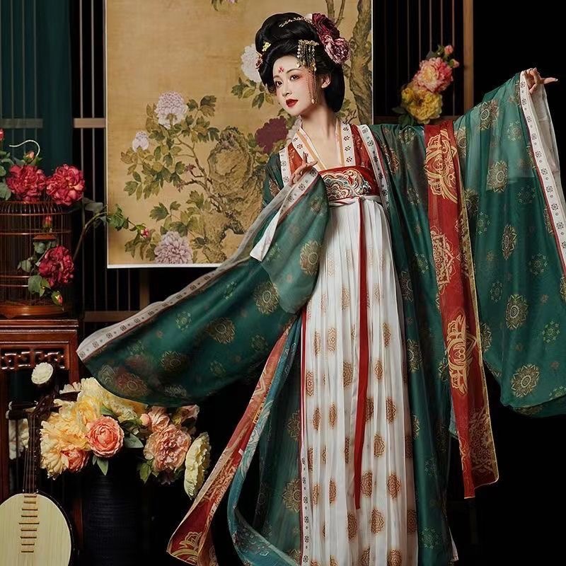 Princess Sheng Tang original restoration Tang style chest length long sleeved shirt Tang style printed Hanfu women's spring and autumn collection
