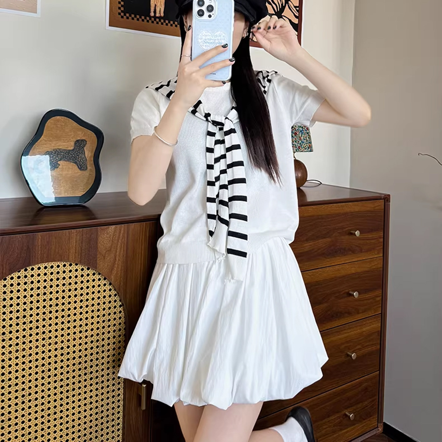 白色花苞裙裤女夏季2026新款高腰垂感a字半身短裙小个子蓬蓬短裤