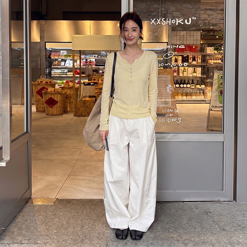 YOUYE 2026秋季新款女装针织衫上衣女高级感天丝v领T恤衫女