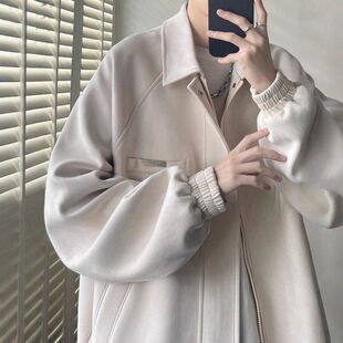 外套绒2025宽松青少年男麂皮仿高级感休闲秋冬季夹克新款潮牌翻领