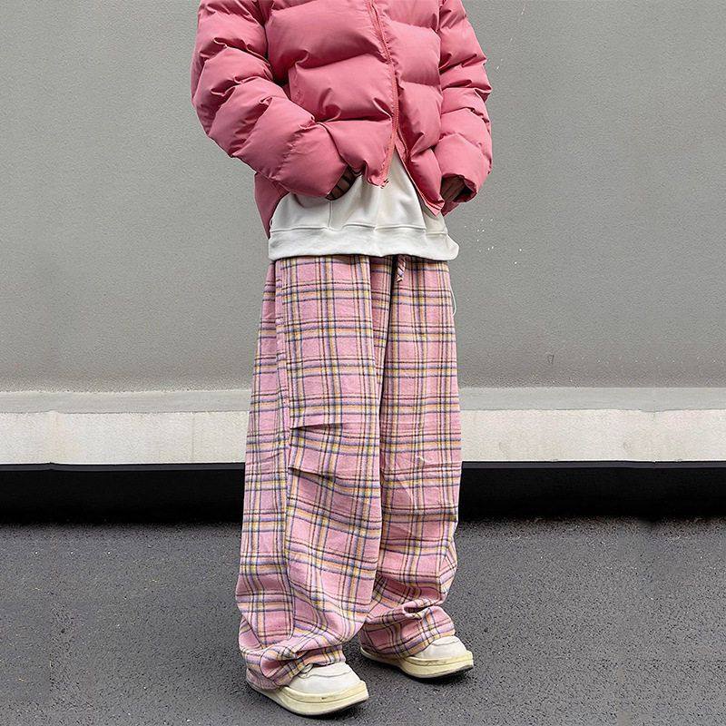 多巴胺格子裤男女春季韩系穿搭软糯垂感裤子小香风休闲阔腿长裤