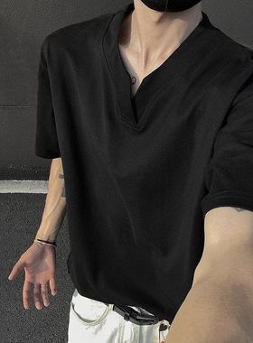 领t恤半袖短袖索罗娜亨利重磅美式黑色男款正肩anfit夏季cVle高街