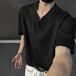 领t恤半袖短袖索罗娜亨利重磅美式黑色男款正肩anfit夏季cVle高街