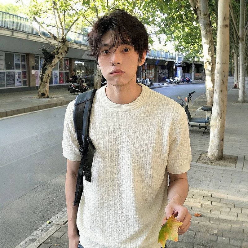 夏季提花风恤修身男款感正半袖