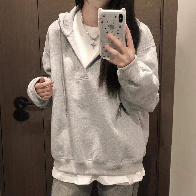 2026假两件宽松连帽休闲vibe新款设计感衣服春季男女卫衣美式上风