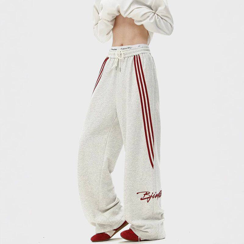 卫裤条纹阔腿休闲男宽松长裤子直筒春季高街美式运动垂感新款2025