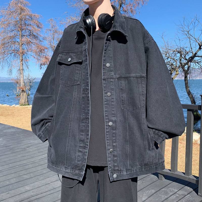 男春秋oversize春季痞帅上衣复古潮流高级感美式潮牌牛仔外套夹克