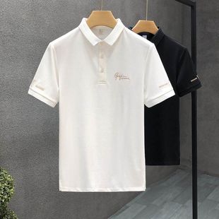 男士 跨境高端刺绣短袖 新款 polo衫 男潮牌痞帅白色翻领t恤2024夏季