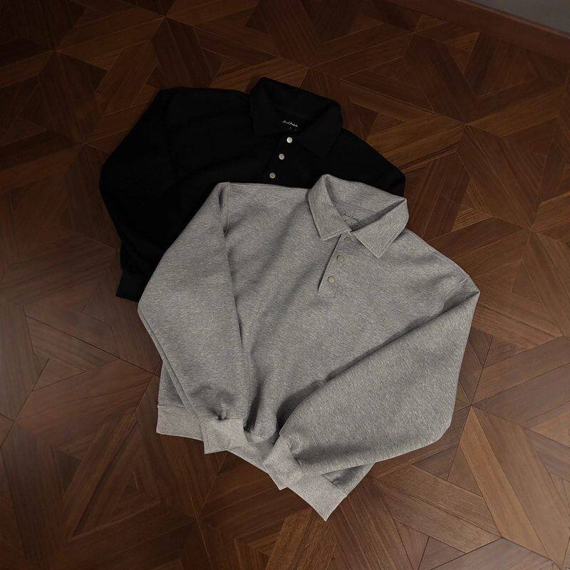 版短cboxyle美式长袖anfit复古太空棉翻领上衣高级感卫衣宽男春秋