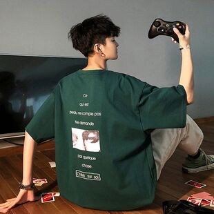 cec百搭T恤五分短袖分袖超火港风韩版7潮流宽松潮牌网红男2023ins