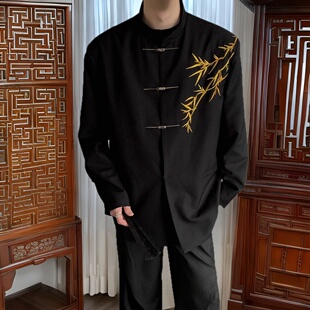 订婚男孩国风刺绣中山装男士立领衣服套装金竹新中式成人礼服西装