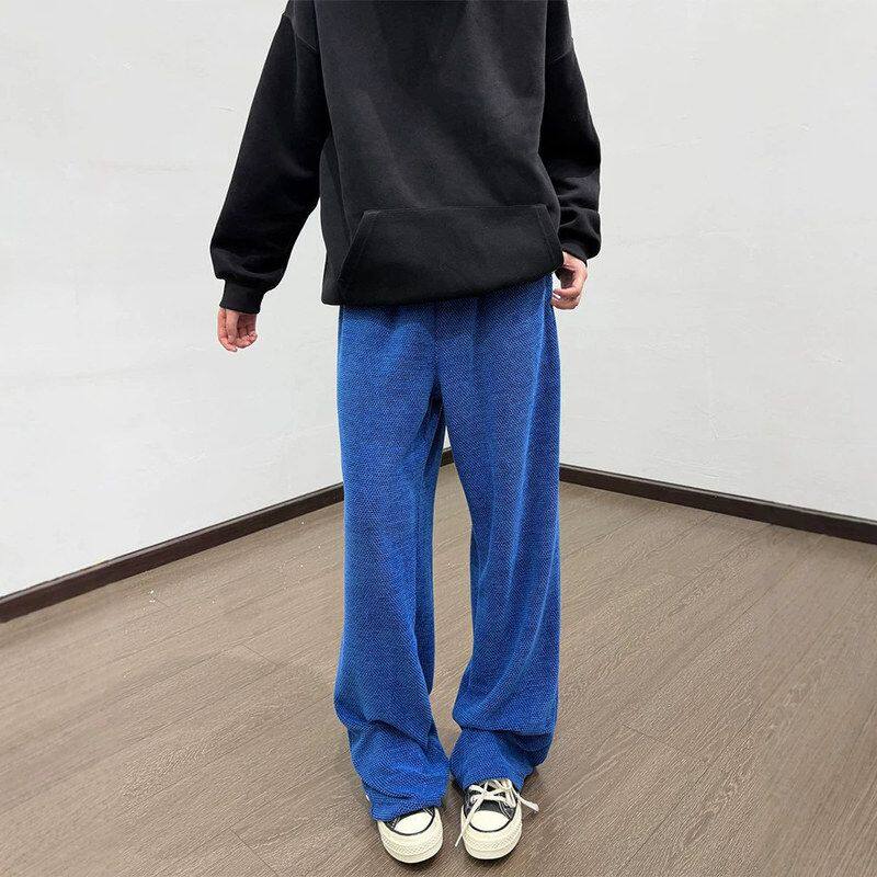 针织宽松弯刀裤子感薄款休闲运动克莱因蓝透气裤男夏垂感松弛美式
