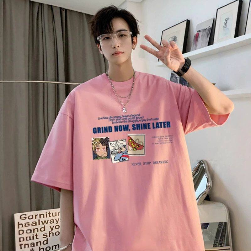 宽松男孩青少年大码学生潮流初高中t恤大童半袖帅气短袖夏季纯棉