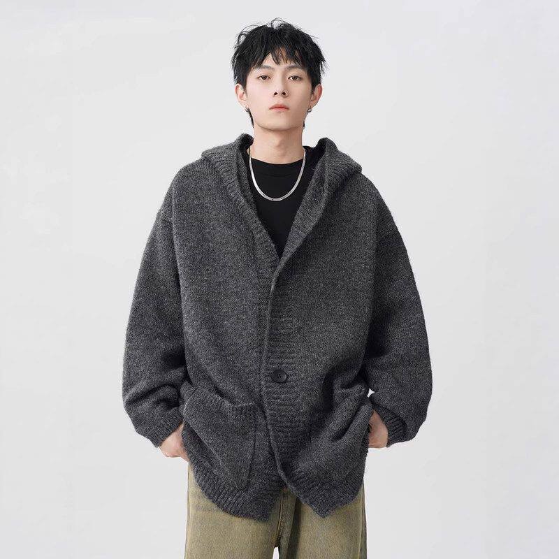 帽衫男开衫秋冬季风慵懒外套高级感潮anfit灰色c毛衣宽松le针织衫