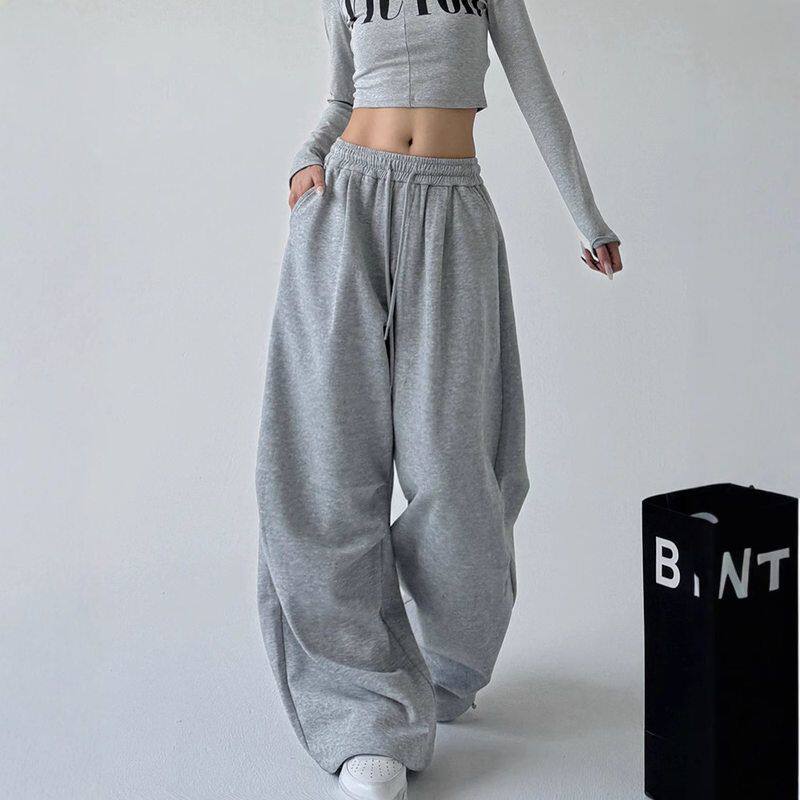 新款美式宽松运动裤阔腿裤男女直筒工装灰色高腰春秋冬休闲卫裤子
