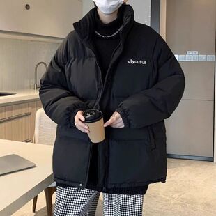 港风男冬季青少年宽松外套衣服黑色加厚大码秋冬款轻薄羽绒服冬装