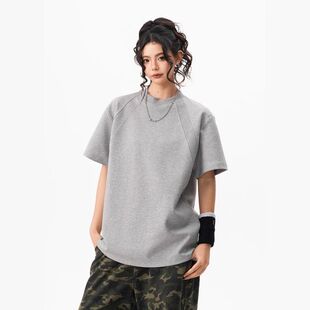 空气层宽松夏季上衣重磅T恤2026运动新款太空棉短袖短款男女boxy
