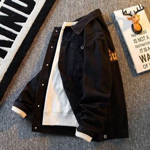 男生黑色工装痞帅宽松高级感男款牛仔外套潮流春秋季休闲复古夹克