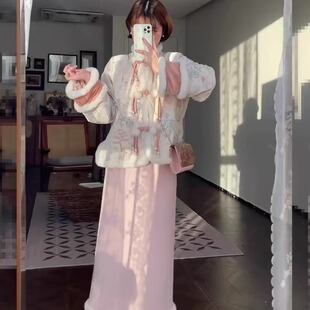 蕾英俊洛神赋国风套装女2023秋冬季新款新中式重工刺绣丝绒外套女