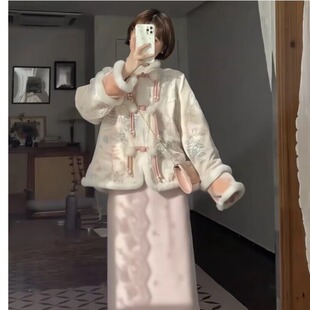 蕾英俊洛神赋国风套装女2023秋冬季新款新中式重工刺绣丝绒外套女