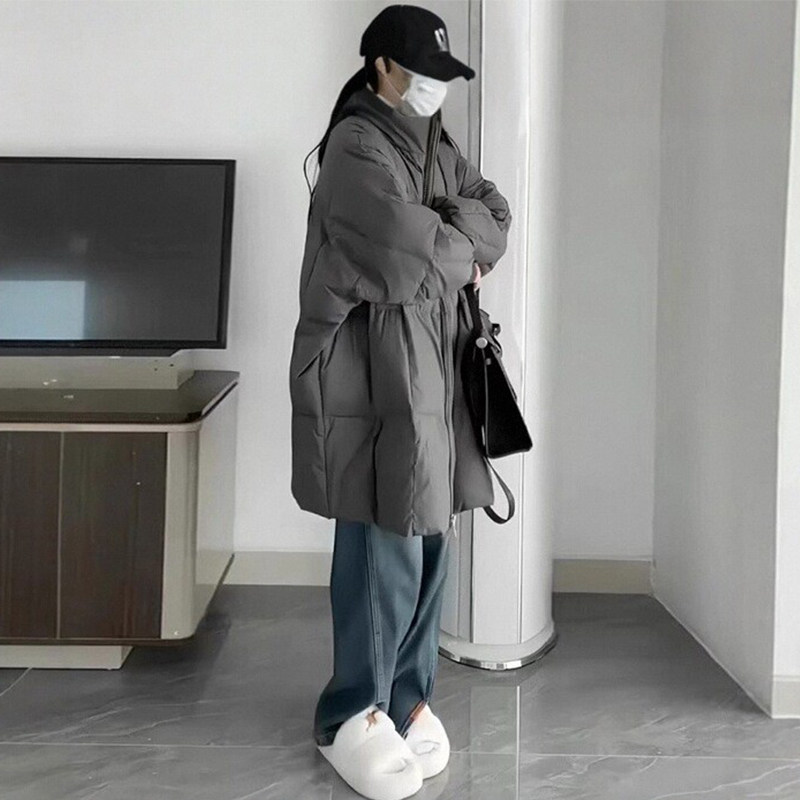 立领羽绒棉服女冬中长款宽松大码过膝棉衣加厚面包服棉袄保暖外套