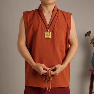 夏季喇嘛僧服背心西藏和尚衣服短袖男上衣东嘎夏天透气凉爽砍肩