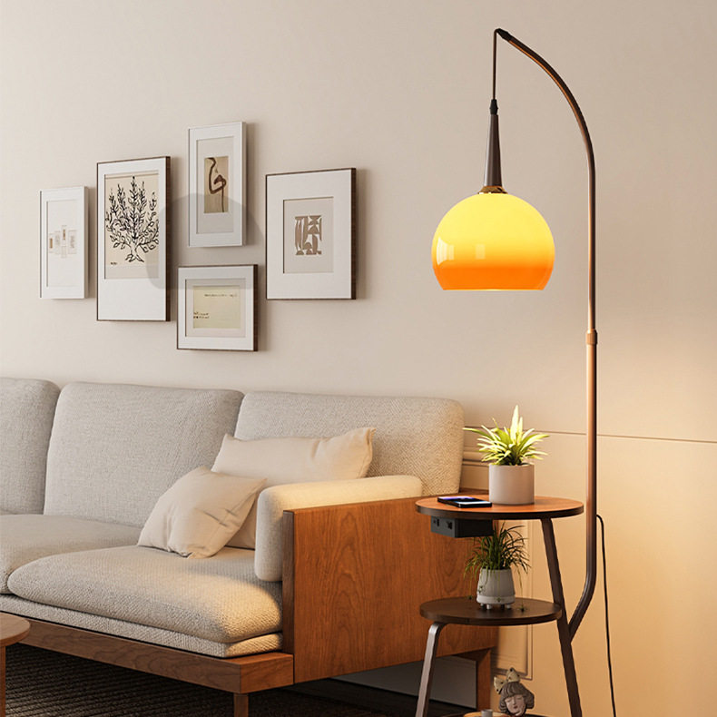 新特丽新款置物功能高级落地灯复古风柚子灯造型客厅沙发旁氛围感