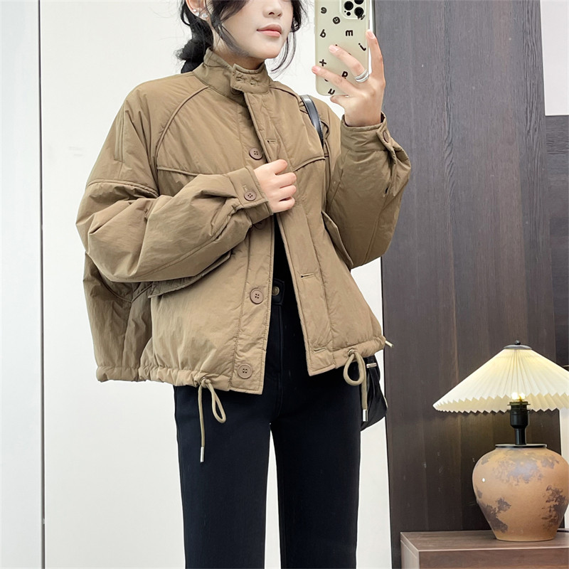 惠衣阁秋冬女立领棉衣短款棉袄韩版宽松休闲抽绳短款棉服外套