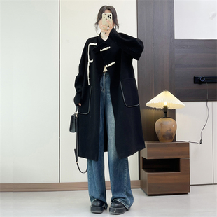 惠衣阁秋冬女双面呢外套中长款外套韩版复古国风呢子大衣毛呢外套