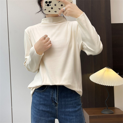 惠衣阁秋女棉质半高领打底衫纯色打底衫弹力亲肤打底上衣百搭T恤