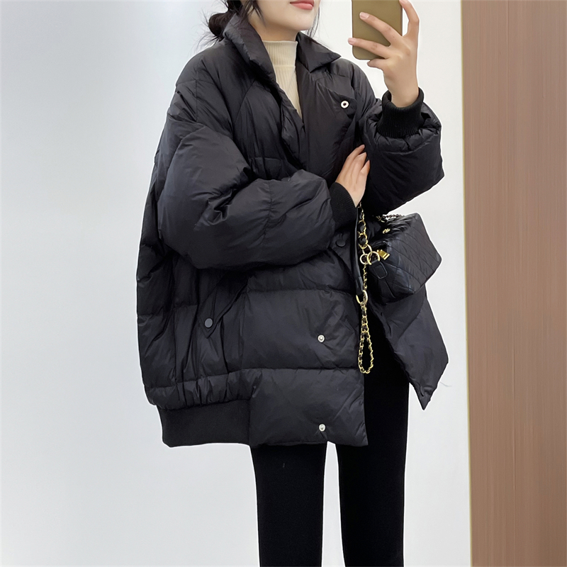 包邮惠衣阁冬季女长袖立领羽绒服中长款羽绒服宽松白鸭绒羽绒外套