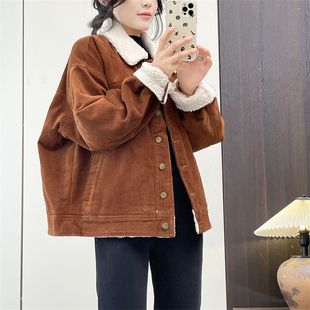 惠衣阁秋冬女灯芯绒棉袄夹棉工装外套韩版复古保暖条绒棉服外套