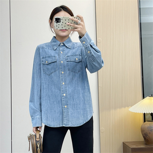 惠衣阁初秋女长袖牛仔衬衫薄款衬衣韩版宽松休闲水洗牛仔薄外套
