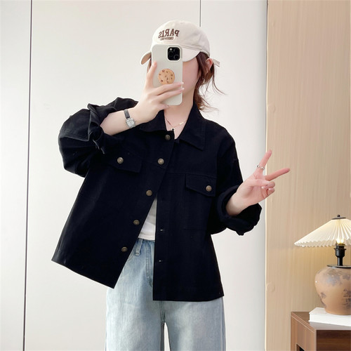 惠衣阁春季女水洗棉外套工装外套宽松休闲棒球服短款外套夹克衫