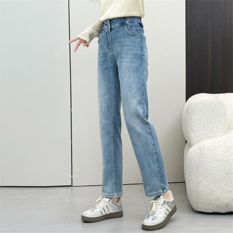 惠衣阁秋女高腰牛仔裤牛仔九分裤修身显瘦水洗牛仔直筒裤烟管裤