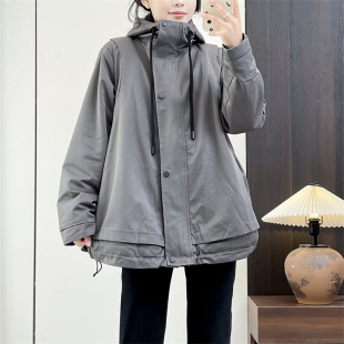 棉袄宽松水洗棉加绒中长款 冬女连帽加绒派克服外套a字版 棉服 包邮